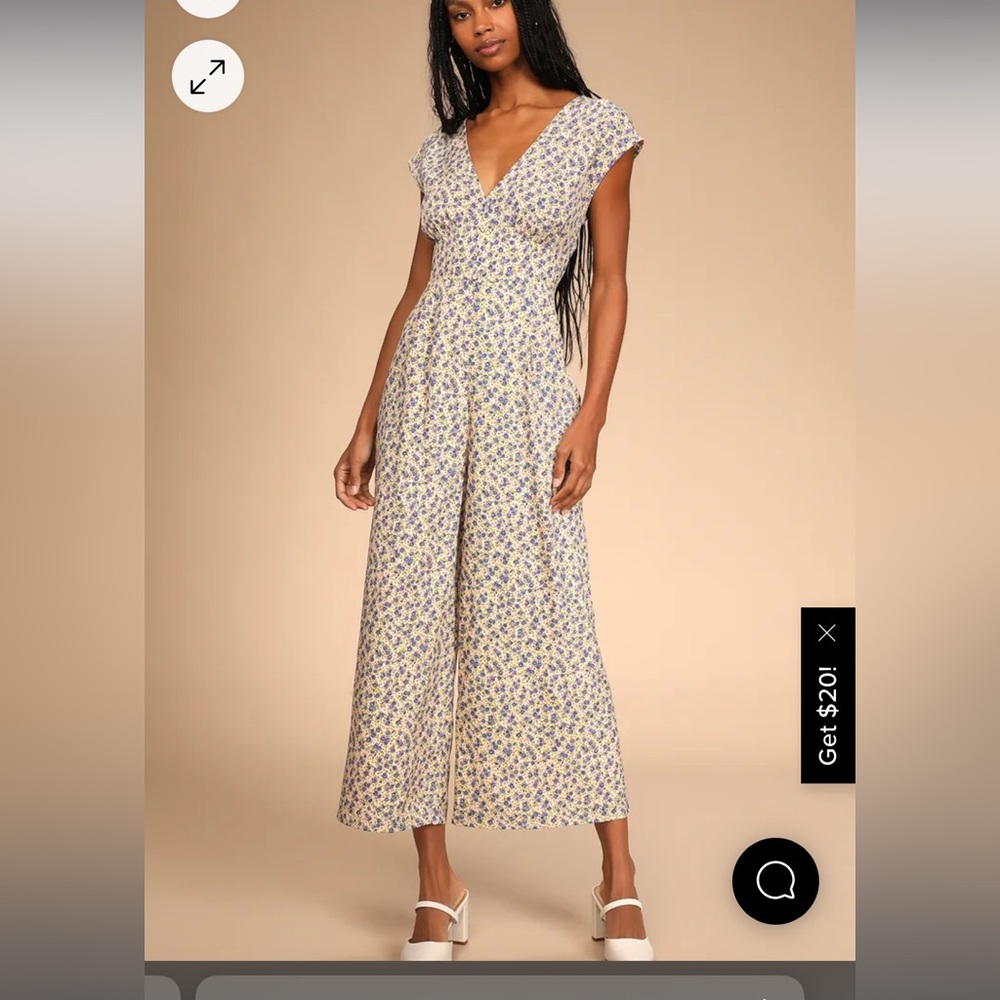 Lulu’s Blooming In Mind Yellow Floral Print Wide-Leg Jumpsuit